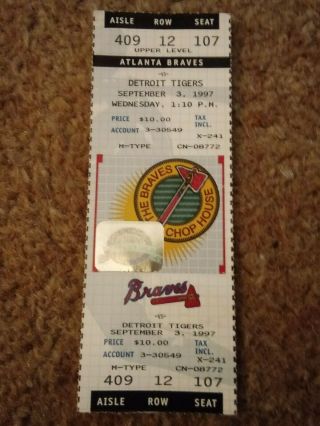 Atlanta Braves Ticket.  September 3,  1997 Vs.  Detroit.