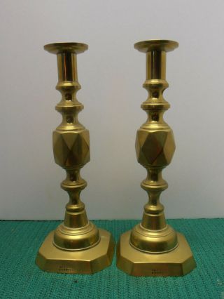 Victorian " The King Of Diamonds " Brass Candlesticks C 1897 James Clews And Sons