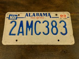 Alabama 1993 License Plate “ Heart Of Dixie “ 2amc383