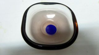 Vintage Scandinavian Art Glass Bowl Clear,  Pink,  Blue Circle