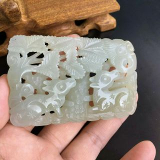 Chinese Antique Jade Carved Birds And Flowers Plaque