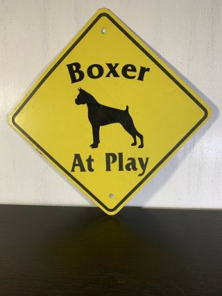 Boxer At Play - Vintage 12” Diamond Aluminum Caution Sign