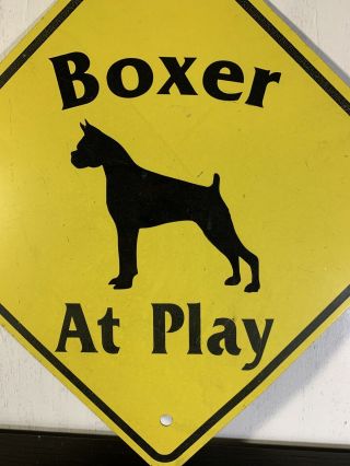Boxer At Play - Vintage 12” Diamond Aluminum Caution Sign 2