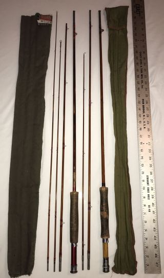 (2) Vintage South Bend Bamboo Fly Rod No.  59 - 9’ & 346 9’ W Bag Wow 4pc & 3pc