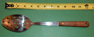 Vintage Robinson,  Stainless Steel,  Wooden Handled 12 " Slotted Serving Spoon