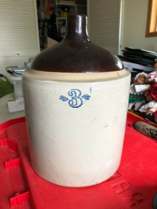 Vintage Brown Stoneware 3 Gallon Jug Heavy Crock