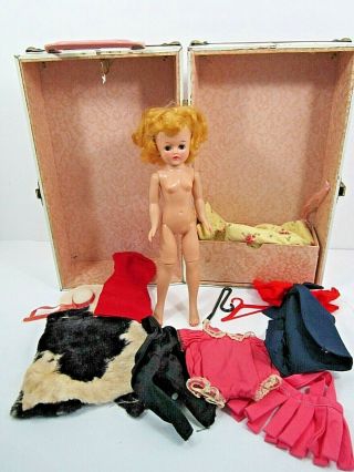 Vintage 1957 Vogue Jill Doll With Jointed Legs In Doll Case & Clothes
