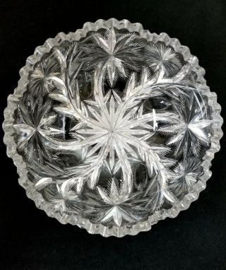 Antique Vtg Abp American Brilliant Cut Glass Crystal Libbey Bowl - Signed