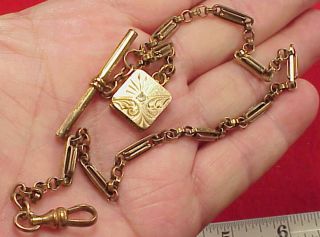 Vintage Antique Gold Filled Locket Pocket Watch Chain T Bar 11.  5in H.  D.  M.  Co.