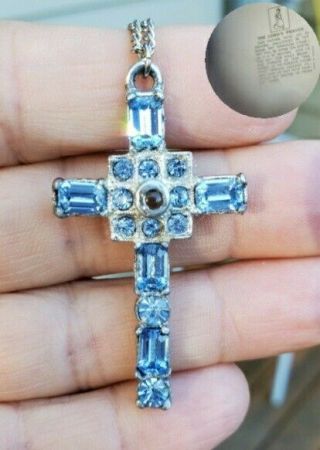 Antique Vintage French Silver Tone Stanhope Cross Lords Prayer With Rhinestones