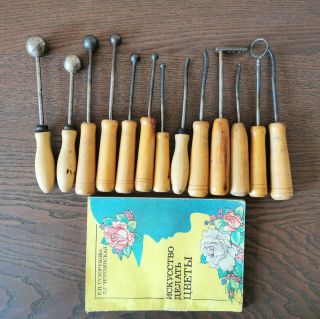 Set Of 13 Antique Flower Making Tools Millinery Supplies Hat Block Vintage Tool