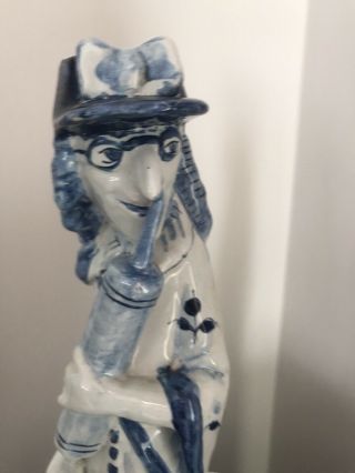 Vintage Blue & White Ceramic Pillar Candle Holder Stick 12 