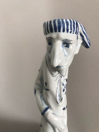 Vintage Blue & White Ceramic Pillar Candle Holder Stick 12 