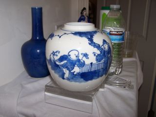 Antique Chinese Blue White Porcelain Jar Vase Ring Mark (scholar Student)