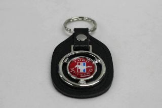 Ford Mustang Vintage Red White Steering Wheel Black Leather Keyring Key Fob