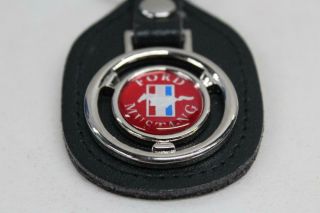 FORD Mustang Vintage Red White Steering Wheel Black Leather Keyring Key Fob 3