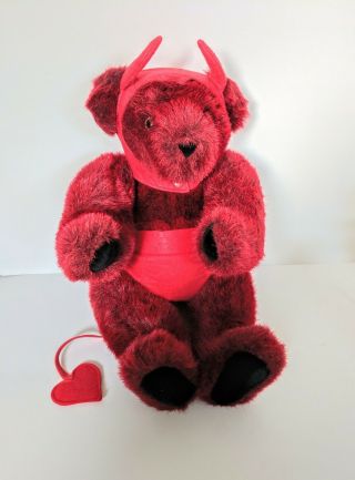 Vermont Teddy Red Bear In Devil Costume With Heart Tail -