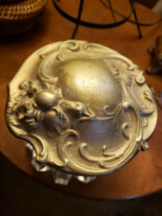 Antique Late 1800 ' s Art Nouveau Brass Crystal Tobacco Humidor Cigar Jar 2