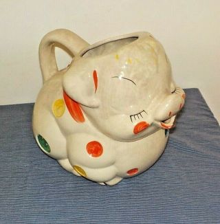 Vintage American Bisque Polka Dot Spotted Pig Large Pitcher 8 " Shawnee Pottery