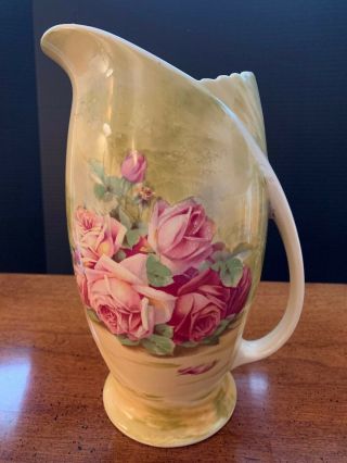 Royal Winton Grimwades Rosyth Pitcher With Handle - Yellow With Roses - 10 " Tall