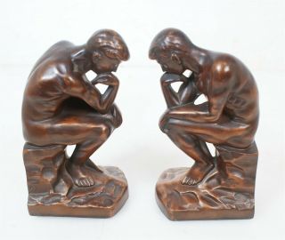 Antique 1928 Bronze Fnsh Rodin Thinker Art Deco Nuart Frankart N.  Y.  C.  Book Ends