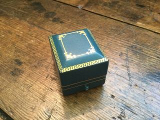 Antique Vintage Ring Jewelry Presentation Box Push Button Teal W Embossed Gilt