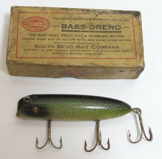 Vintage South Bend Bass Oreno 973 Wood Fishing Lure & Correct Box