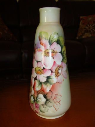 Antique Royal Austria Hand Painted Vase Pink Wild Roses,  10 1/2 "