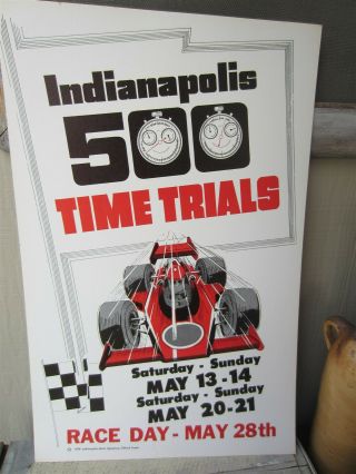 Vintage 1978 Indianapolis 500 Race Time Trials Poster Heavy Card Stock