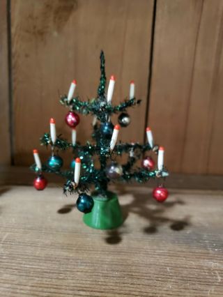 Antique Vntg Christmas Miniature Tinsel Tree Mercury Glass Ornaments Spun Cotton