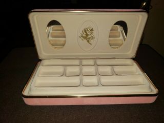 VINTAGE PINK PEACH 2 TRAY WITH 2 MIRRORS CRUSHED VELVET JEWELRY BOX 2