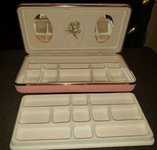 VINTAGE PINK PEACH 2 TRAY WITH 2 MIRRORS CRUSHED VELVET JEWELRY BOX 3