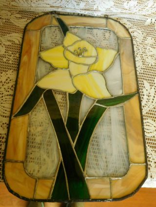 Vintage Stained Slag Glass Daffodil Hand Crafted Stained Glass 16 " X 10 " Freesh