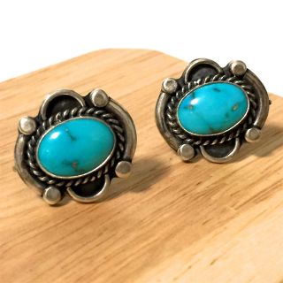Vintage Sterling Silver Navajo Turquoise Earrings Screw Back
