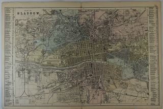 Antique Colored Map - Plan Of Glasgow - Lithograph - C1875