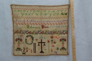 Antique Sampler 1866 Counted Cross Stitch Hand Done Maria 19thc