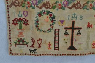 antique sampler 1866 counted cross stitch hand done Maria 19thc 2