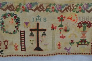 antique sampler 1866 counted cross stitch hand done Maria 19thc 3