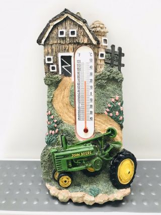 Vintage Diecast - - John Deere Tractor Thermometer - - 7  Tall - -
