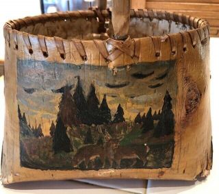 Vintage Native American Indian Hand Painted Birch Bark Basket Vintage Accesories 2