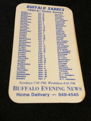 1980 - 81 Buffalo Sabres Hockey Pocket Schedule Buffalo Evening News Version