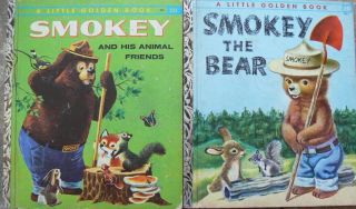 2 Vintage Little Golden Books Smokey The Bear,  Smokey & His Animal Friends