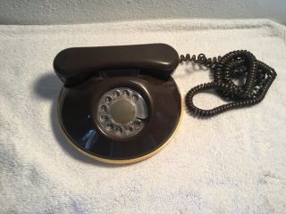 Vintage Northern Telecom " Dawn " Rotary Dial Round Phone Brown /w Gold Band