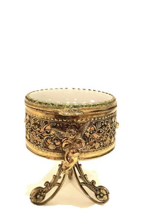 Vintage Gold Ormolu Jewelry Casket Box Antique Trinket Box