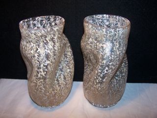 2 - Antique Dugan Opalescent Gold Art Glass & White Frit Tall Vase S