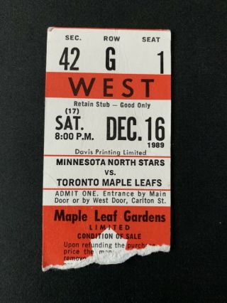 12/16/89 Nhl Toronto Maple Leafs Ticket Stub V Minnesota North Stars Olczyk Goal