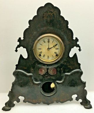 Antique Waterbury Iron Front Mantel Clock