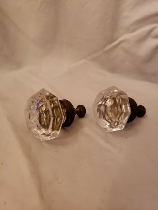 2 Vintage Clear Glass Diamond Shape Drawer Pull - Knob With Screw 1 - 1/2 " Across