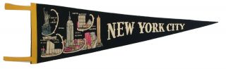 Vintage 1950’s York City 26” Felt Pennant W Statue Of Liberty Empire State,