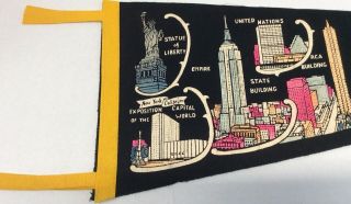 Vintage 1950’s York City 26” Felt Pennant w Statue of Liberty Empire State, 2